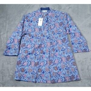 Pomegranate Inc Pintuck Blouse Tunic Womens Medium Blue Taj Floral NEW